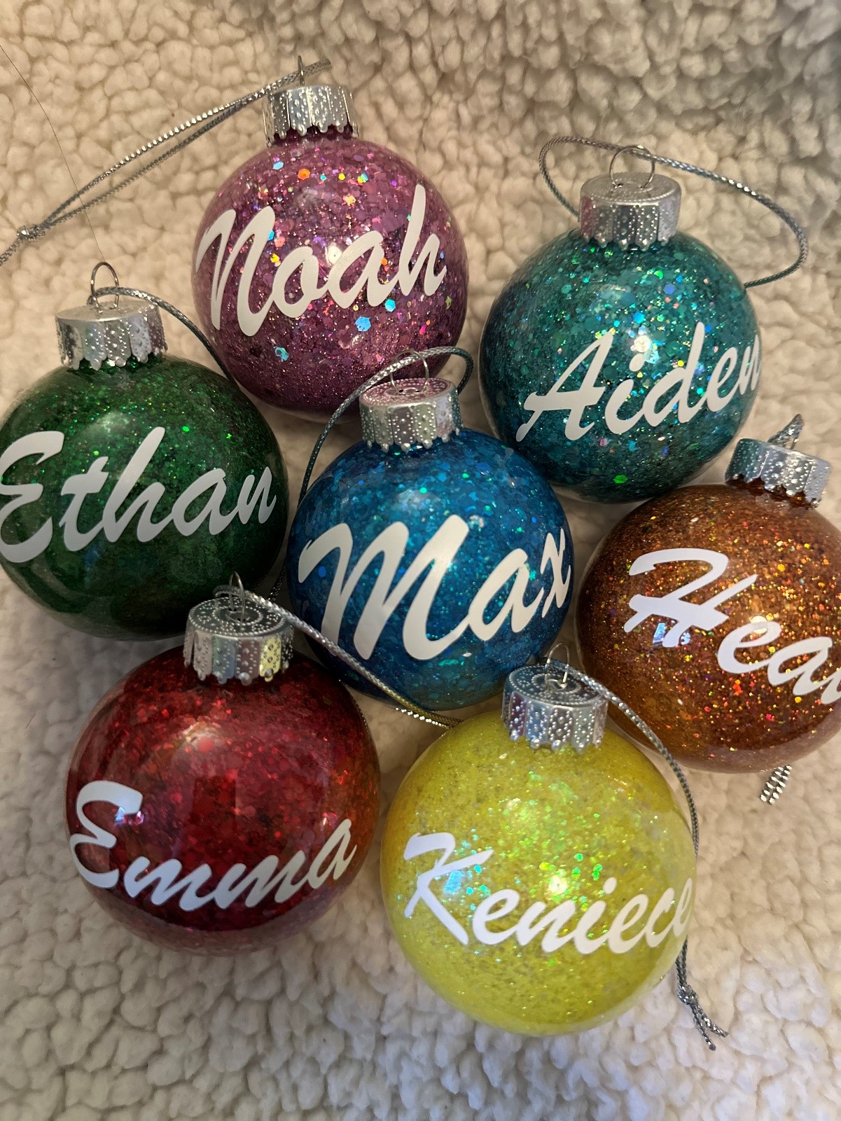 Personalized Rainbow Glitter Ornaments