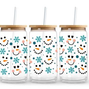 Snowman Face And Blue Snow Flake